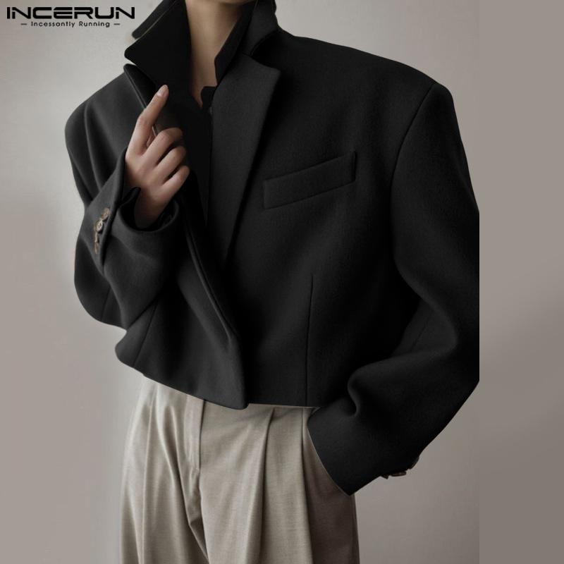 INCERUN Autumn Winter Men Long Sleeve Melton Cropped Short Blazer Coats