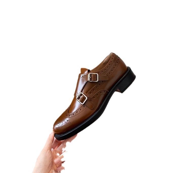 British Style Retro Exquisite Carved Baroque Single Shoes Munch Leather Shoes Women's Autumn and Winter