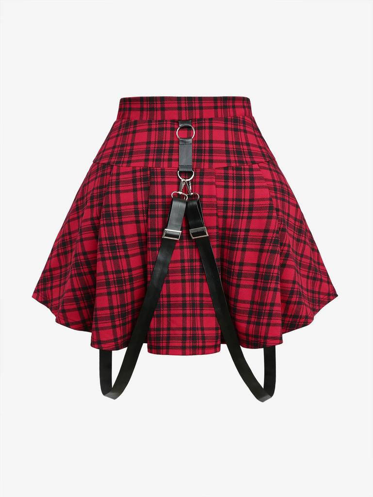 Rosegal Plus Size Plaid Print Moon Zipper Suspender Skirt