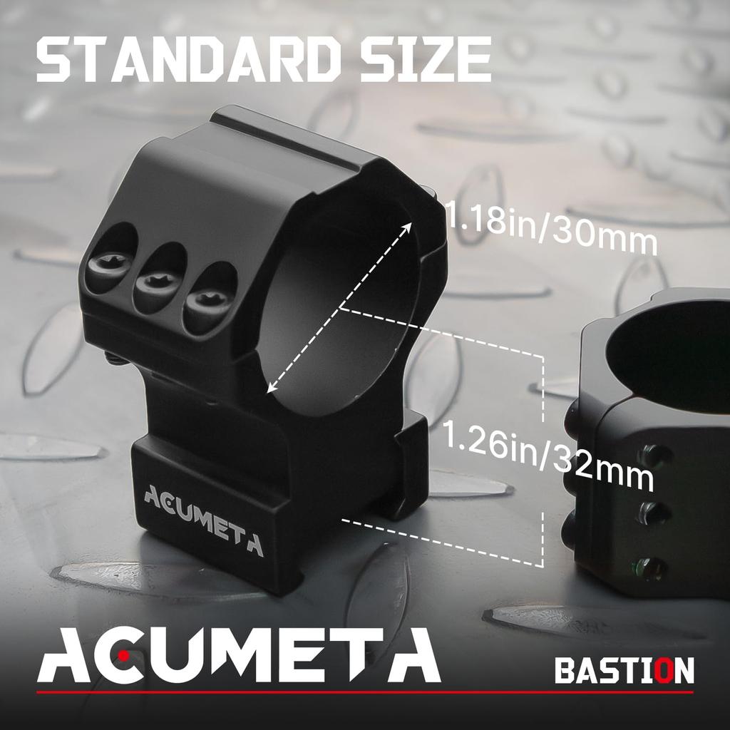 ACUMETA Bastion - 30mm Scope Ring for 20mm Rail, 1.26 Inch Height, for Model Guns and Telescopes (Black)
