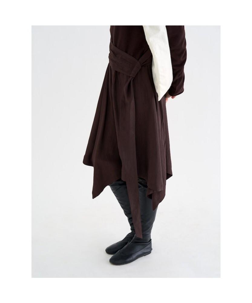 Anggae Unbalanced Satin Skirt Brown