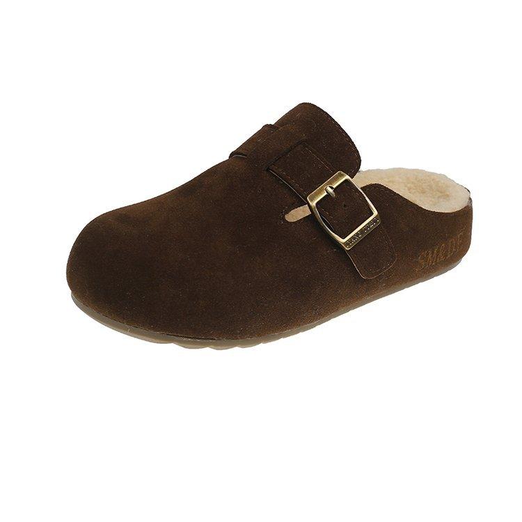 

Lamb wool baotou half slippers women s high-end wool shoes 2025 autumn new lazy casual Boken shoes 40