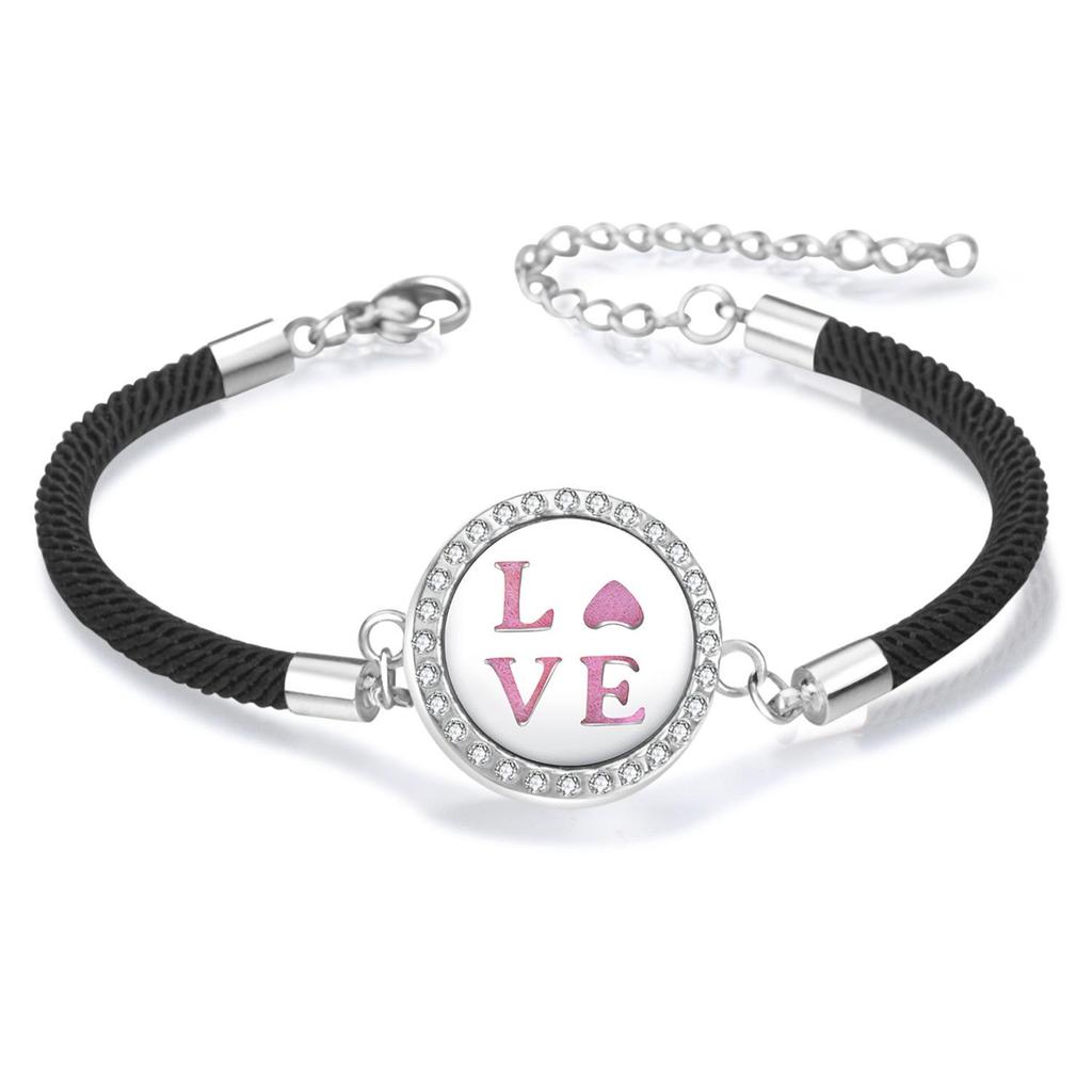 Diamond Inlaid Aroma Diffuser Bracelet: Adjustable Black Rope Wristband for Women