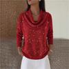 Damen Herbst- und Winter-Neuheit einfarbiger Strickpullover Pailletten-Langarm-Oberteil Pullover