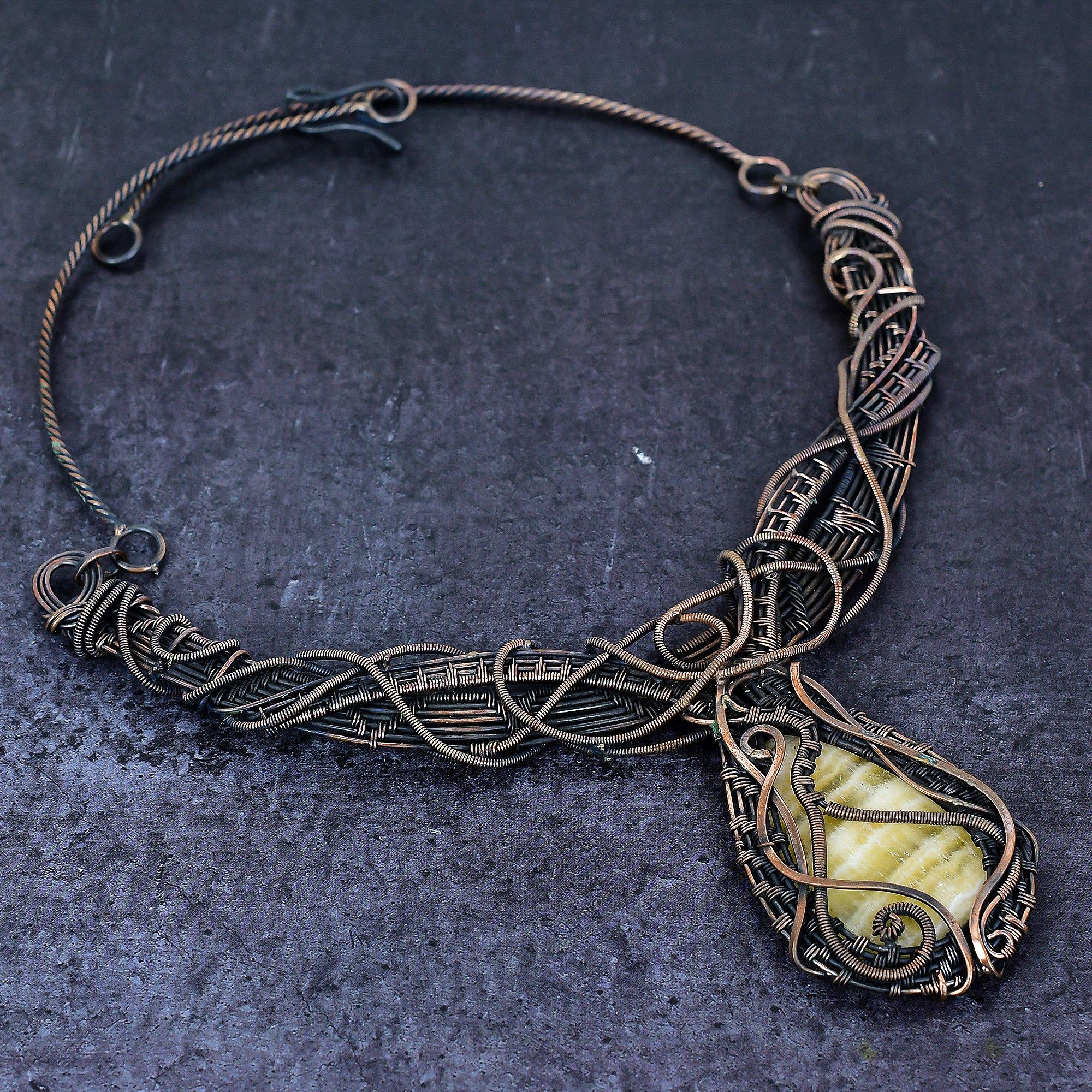 

Yellow Calcite Gemstone Copper Wire Wrap Jewelry Necklace 18