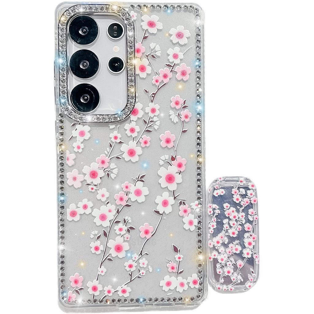 Samsung S25Ultra Mobile Phone Case Flash Drill S24FE Flower One Line Mirror Bracket A36 Protective Cover