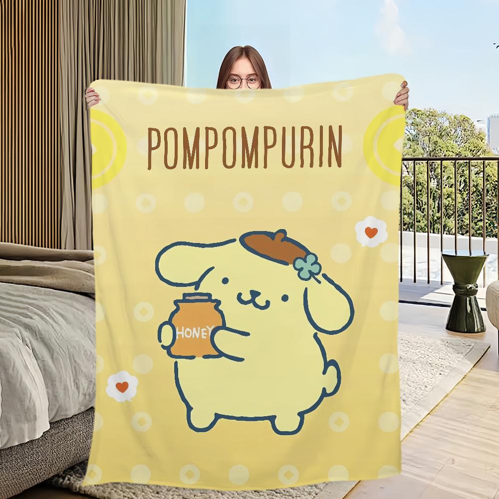 Four DOG Seasons Warm Soft Plush Blanket Purin for Sofa Cartoon Living Room Cute Office Bedroom P-PomPom Travel Gift Flannel