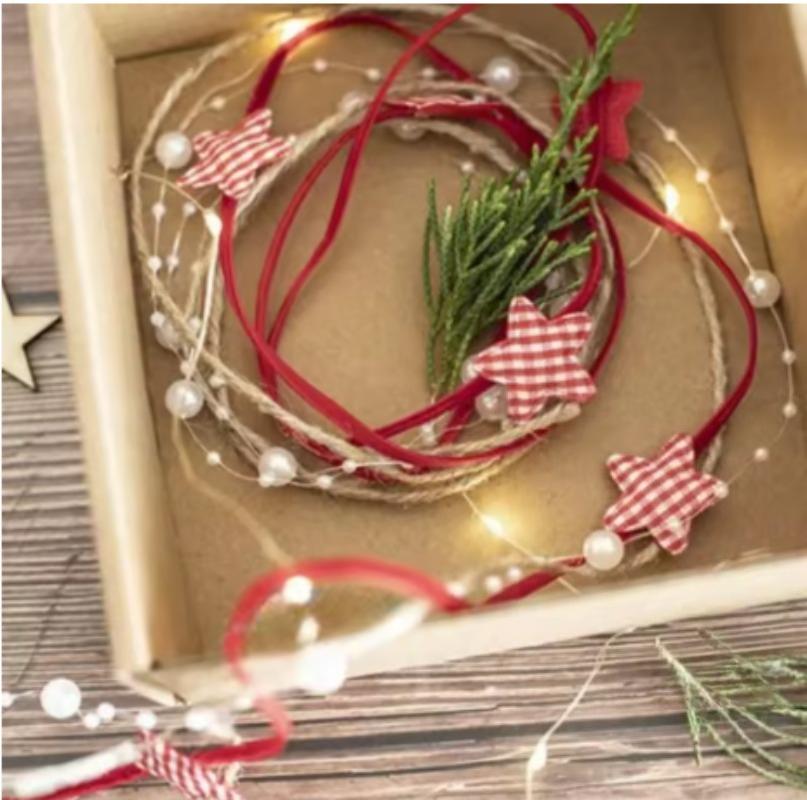 5M Christmas Ribbon Decoration Star Bead Chain Ribbon Xmas Tree Ornament DIY Christmas Gift Box Packaging 2026 New Year Natal