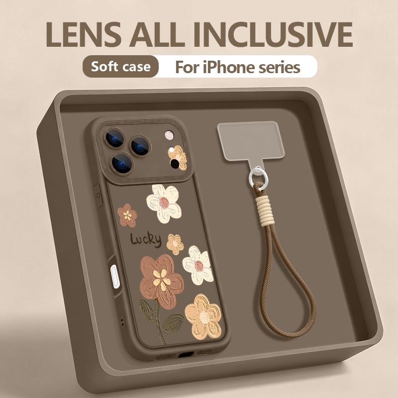 INS Floral Pattern Lanyard Case For iPhone 17 Pro Max iPhone 16 15 Pro Max 14 13 11 16E 17E Shockproof Bumper Wristband Cover