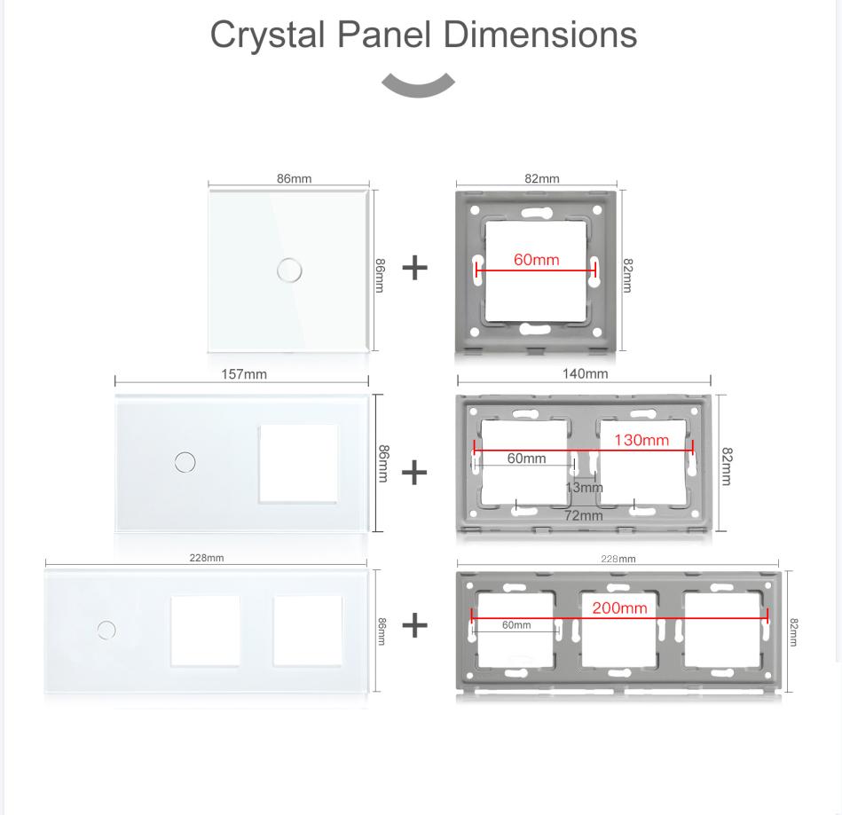 BSEED 1/2/3Gang Touch Light Switch With Power Socket 1Way Double EU Wall Sockets Dual Plug 16A Glass Panel Blue Backlight White
