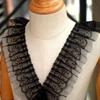 Eco-Friendly 5cm Chiffon Lace Ruffle Trim Double Layer Wrinkle Applique Ribbon for Garment 100cm Length BK WH 3D Pleated Fabric