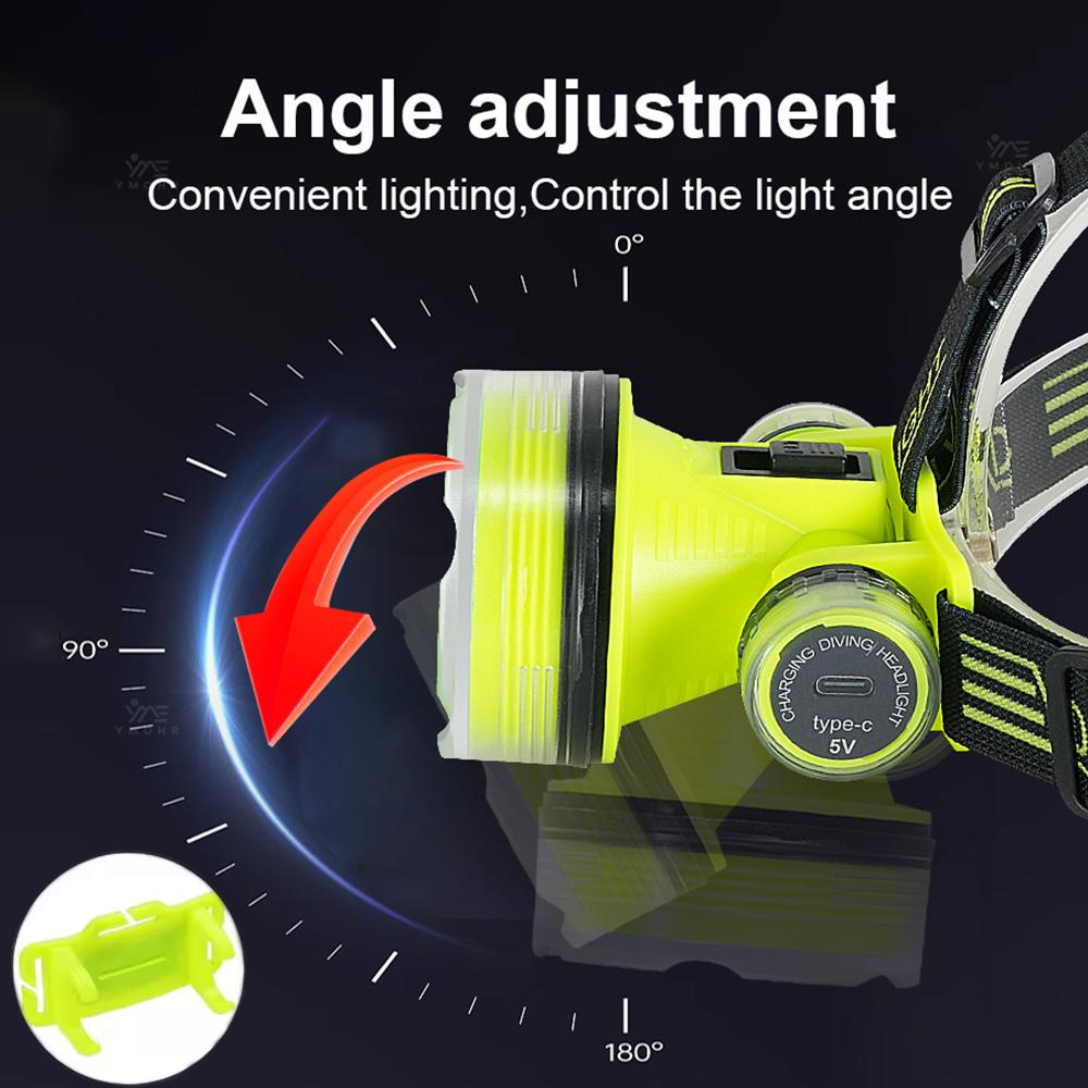 Newest Professional Diving Headlight Rechargeable Underwater Lantern IPX8 Waterproof Super Bright Diver Spearfishing Headlamp