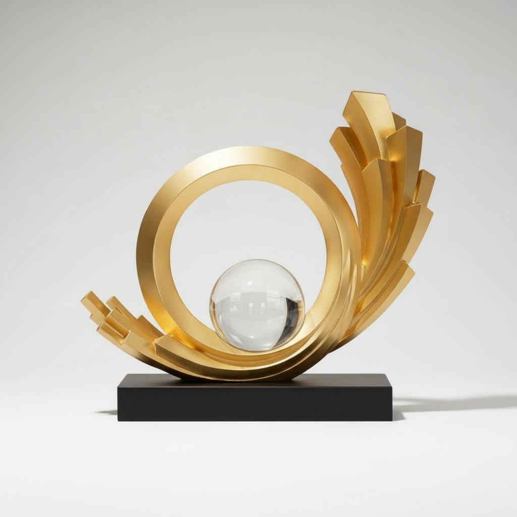 Abstract Metal Sculpture Elegant Gold Abstract Ornament Loop and Sphere Sculpture Gift Choice Home Decor Contemporary Art Design
