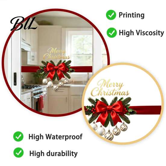 Creative Christmas Gifts for Home Gold Merry Window Clings, Decorative PVC Decals Holiday Waterproof Wall Art Glass Decor, Removable Stickers