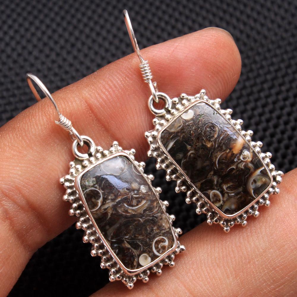 Piatră prețioasă Agat Turritella Argint Sterling 925 Cercei Femei