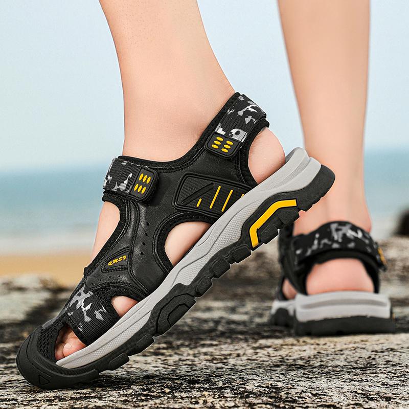 Fashion Brand Summer Classic Mens Sandals Outdoor Protective Toe Hiking Leather Beach Sandals Soft Breathable Non-slip Casual Men Shoes