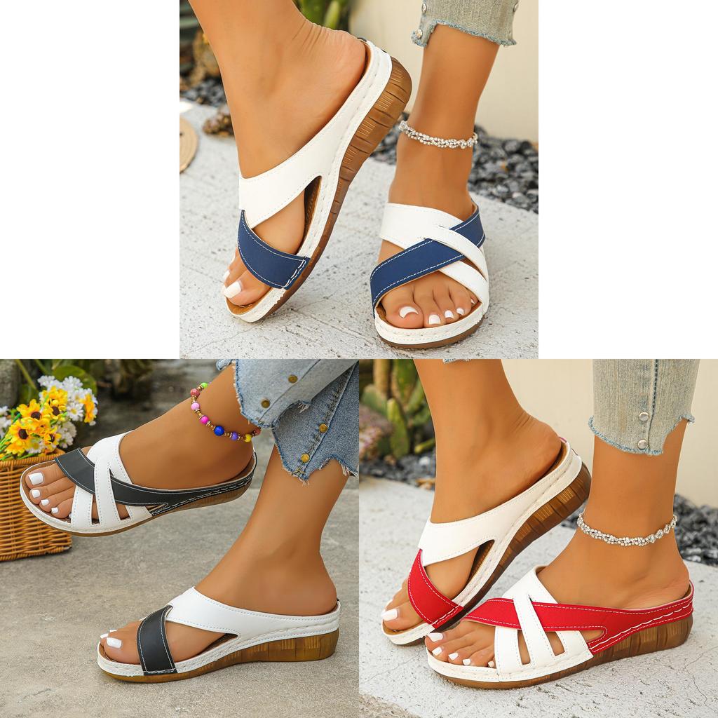 Womens Cross Strap Sandals With Pu Upper And Rubber Sole For Summer Beach Wear