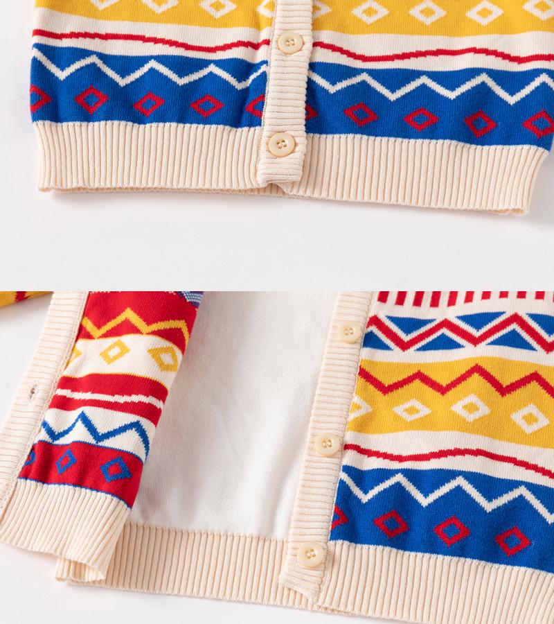 Kid Spring Fall Jacket Knitted Cardigan Sweater Multicolour Rhombus Children Clothes Baby Knitwear Double-layer Cotton Outerwear