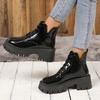 Fashion Chunky Platform Ankle Boots for Women Fashion Thick Bottom Non Slip Combat Booties Woman Black Patent Leather Punk Botas Mujer