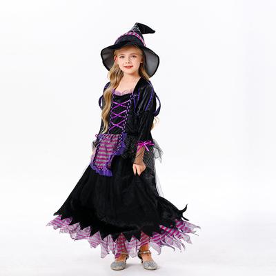 Kids Witch Tutu Dress Halloween Cosplay Vampire Princess Girl Party Stage Performance Costume Purple Black
