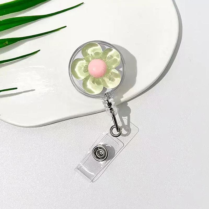 Милый прозрачный цветочный бейдж-ролик для женщин, выдвижная пряжка для крепления ID-карты работника, держатель для бейджа с клипсой для ID-карты врача, медсестры зелёный
