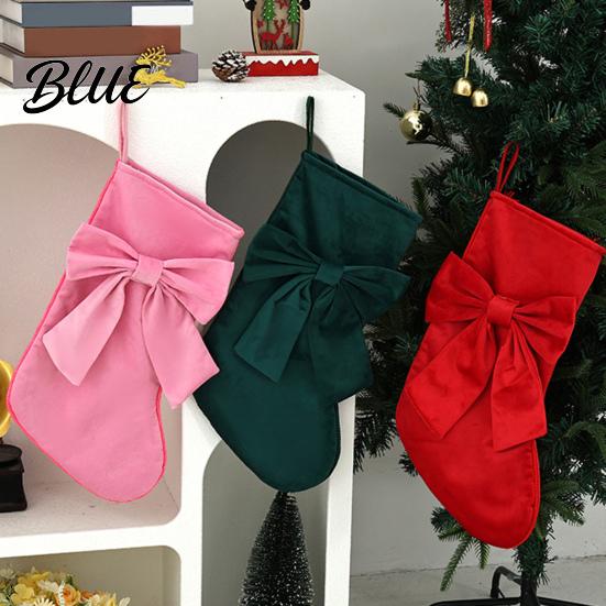 Home Decor for Christmas Tree Soft Velvet Stocking Fireplace Decor Large Hanging Gift Bag Storage Pouch with Bow Plush Candy Tote Kids Festive