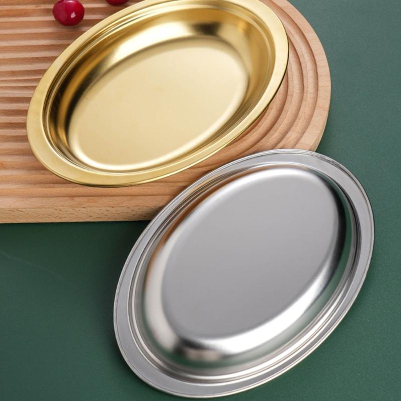 Elegante ovale Edelstahlplatte zum Dämpfen von Fisch, für Vorspeisen oder Desserts im Haushalt, Serviertablett, Essteller
