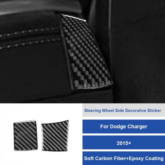 Carbon Fiber Steering Wheel Side Decor Trim Cover For Dodge Charger 2015-