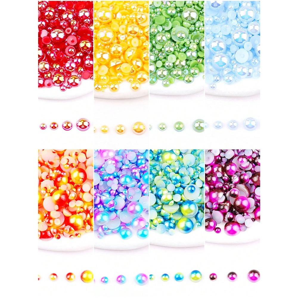 1000pcs 2-8mm Mix, Nice AB, Non-AB, Rainbow Colors Flat Back Half Round Pearls, Multi Colors Crystal Gems Non Hot Fix DMC Jewelry Rhinestones