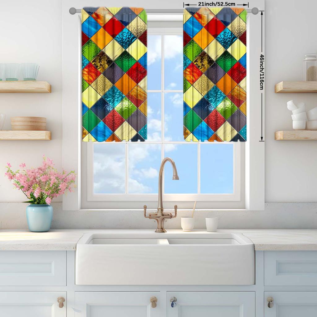 2 Panels Colored Diamond Shaped Glass Window Curtains   Distinctive Printed Curtains   Suitable for Gifting To Family and Friends