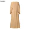ZANZEA Women Casual Square Collar Long Sleeve Elegant Long Dress