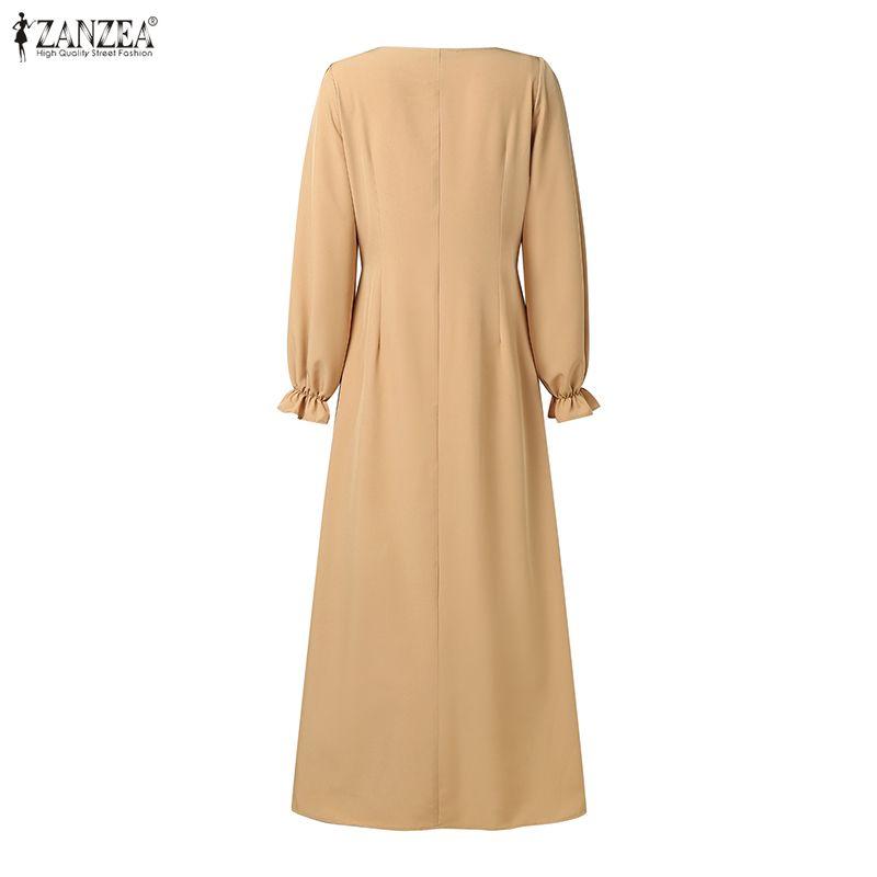 ZANZEA Women Casual Square Collar Long Sleeve Elegant Long Dress