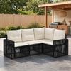 Garden Sofa Set 4 Pcs Black and Cream White Poly Rattan