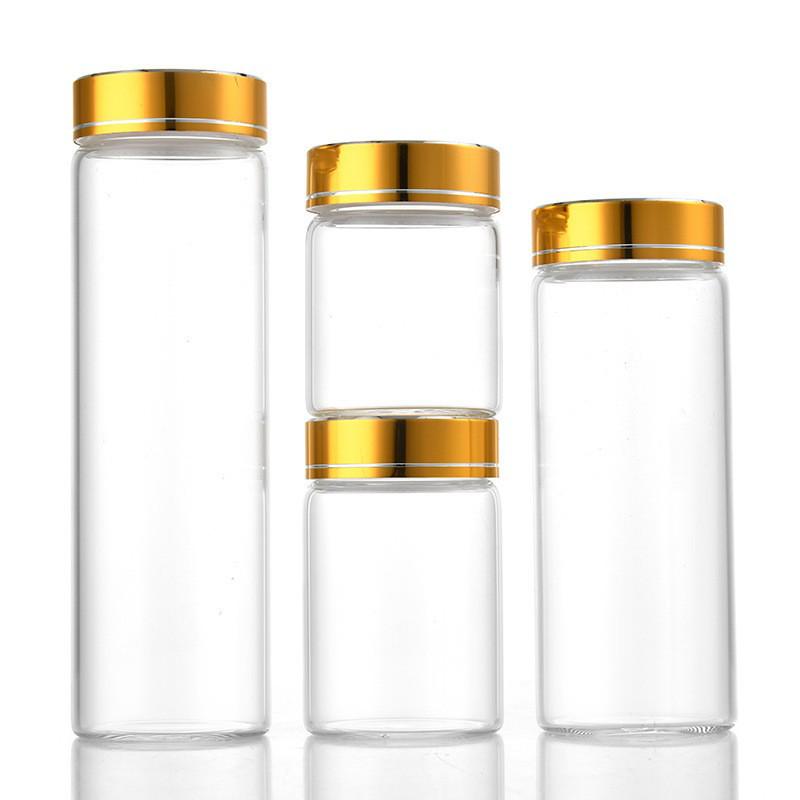 47mm Gold Cap Glass Bottle for Cordyceps, Agarwood, Medicine, Candy, Wish, or Drift.