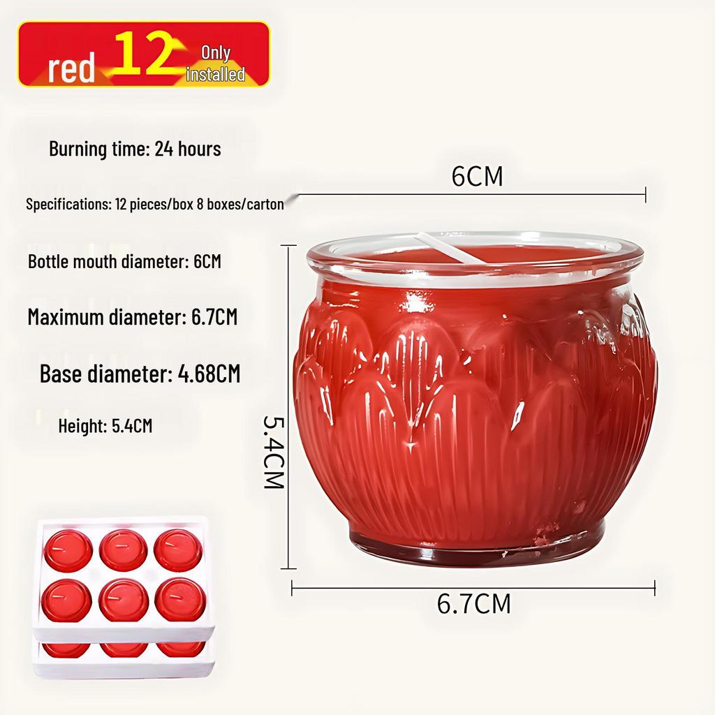 Smokeless Lotus Glass Oil Lamp - 24-Hour Ghee Candle for Buddha Offerings