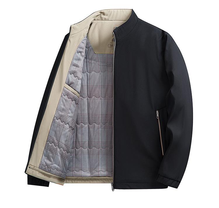 Men's Autumn/Winter Cotton Stand-up Collar Jacket - Business Casual, Solid Color, Thicken, Dad's Style