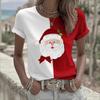 Womens Slim Fit Round Neck Short Sleeve T-Shirt With 3D Santa Claus Print Soft Cotton-Feel Fabric Casual Office Wear