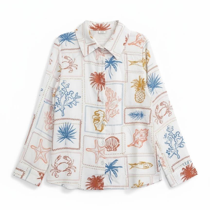 European & American Women's Printed Casual Loose Long Sleeve Shirt