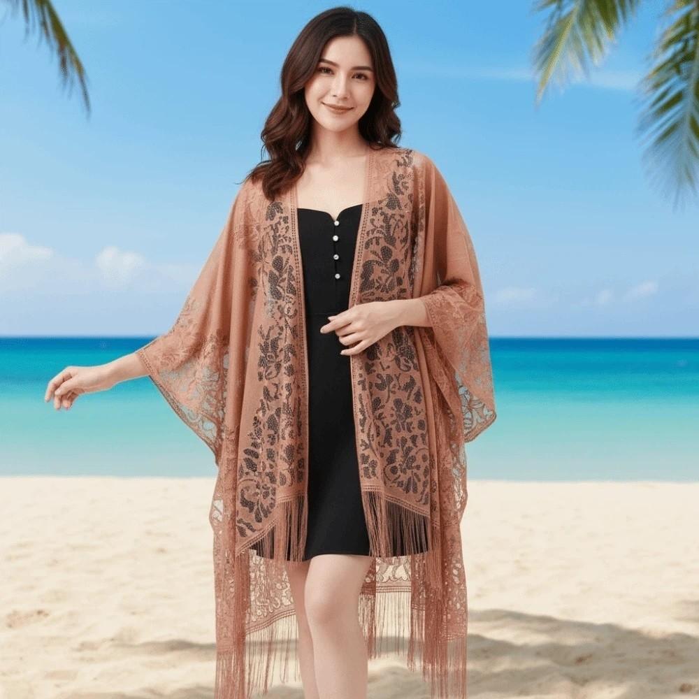Breathable Lace Hollow Flower Shawl Sunscreen Seaside Vacation Cloak  For Gift