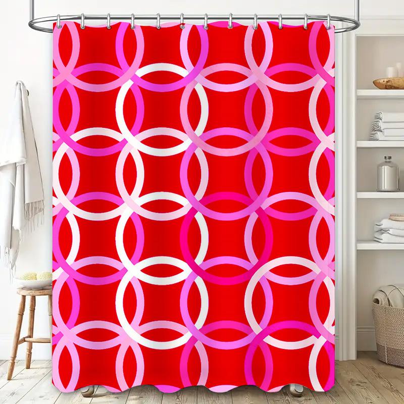 Bath Time Fun: Red Pink Modern Geometric Shower Curtain Decorates Your Bathroom With Vibrant Colors Perfect For Girls Bathrooms