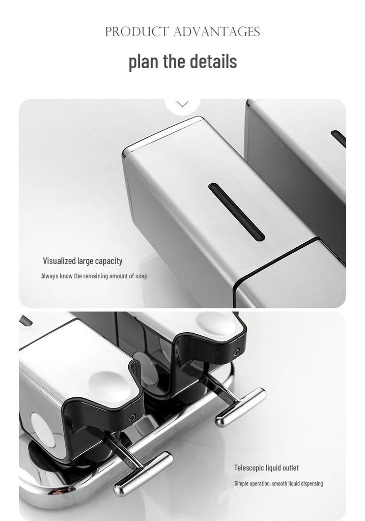 Wall-Mounted Dual Soap Dispenser with Double Hook for Bathroom & Kitchen