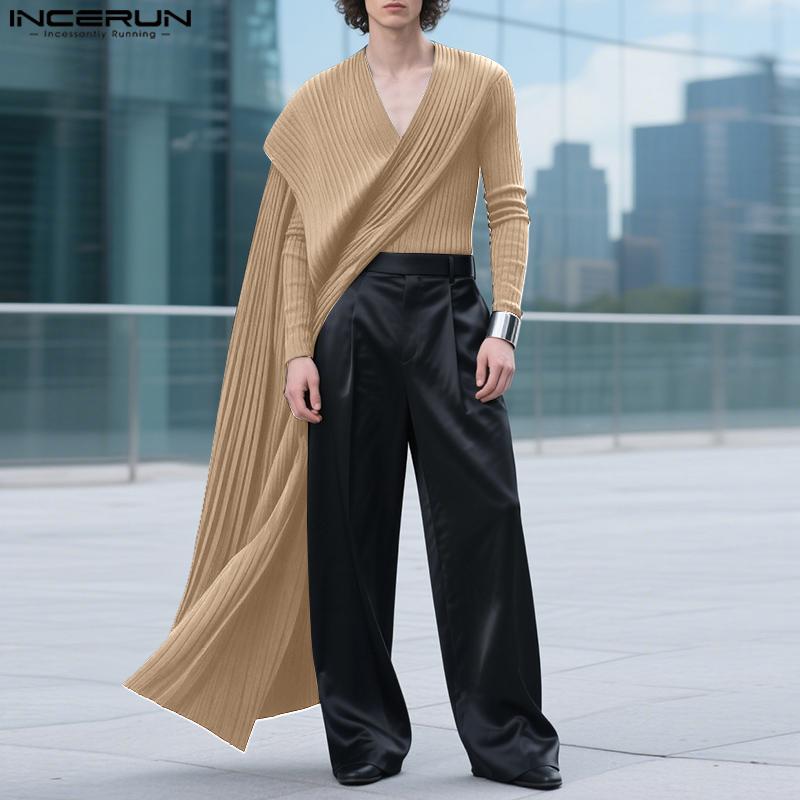 INCERUN Autumn Men Long Sleeve Fake Two-piece Layers Rib Long Casual Tops Pullovers