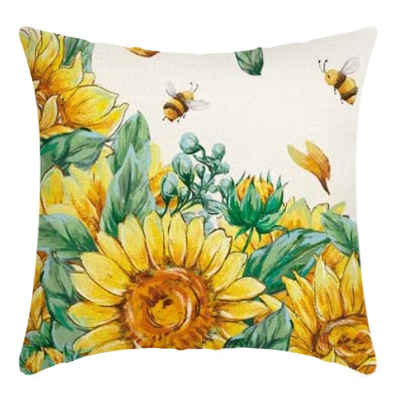 Printed Sunflower Nordic Fresh Home Cotton and Linen Pastoral Style Pillow Living Room Sofa B&B Bay Window Large Cushion Cover