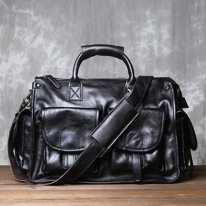 

JLFGPJ Сумка винтажная ручной полировки из лицевой кожи растительного дубления, повседневная сумка кроссбоди для мужчин, сумка для компьютера из натуральной кожи чёрный