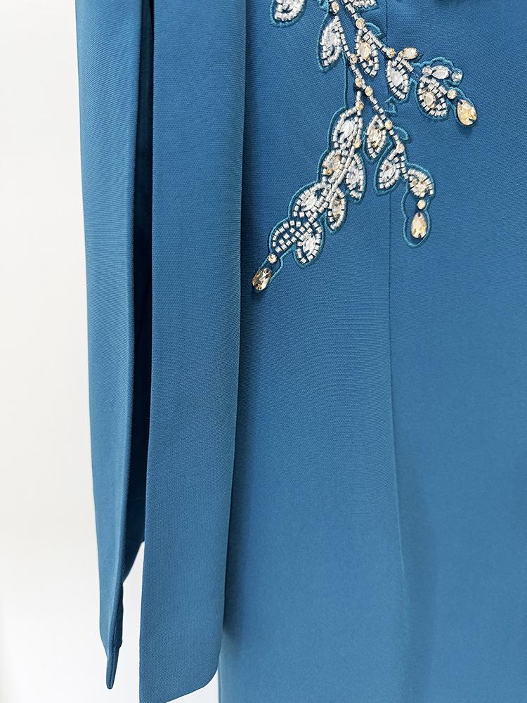 Elegant 2026 European & American Fashion Gown with Slit Sleeves & Beaded Rhinestone Details