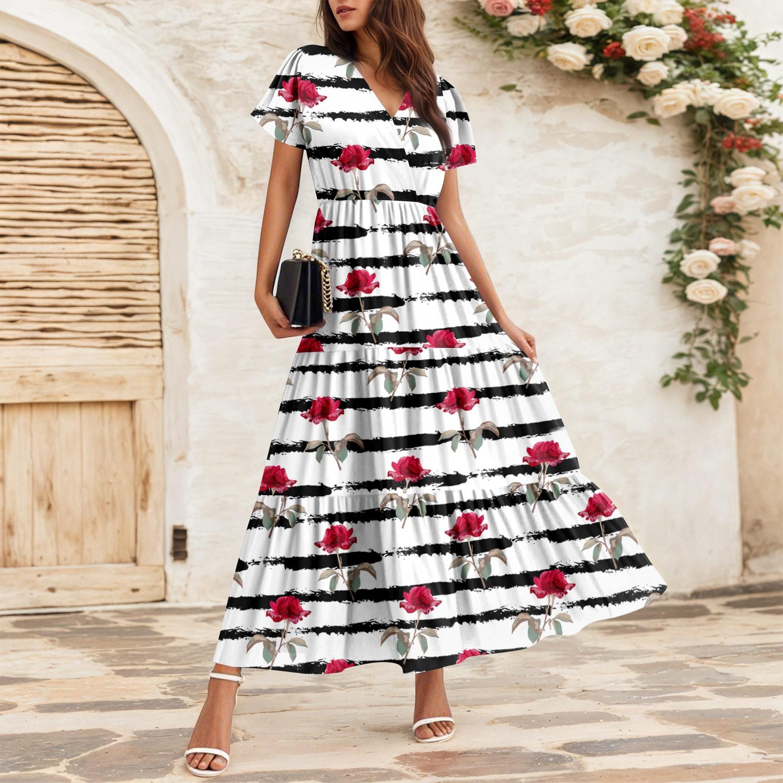 

Women s Flowy Dresses Women s Summer Dresses Casual Short Sleeve Maxi Dresses Formal Maxi Dresses XL білий