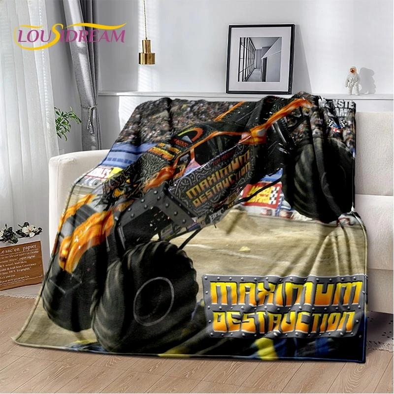 Monster Truck 3D Monster Jam Cartoon Soft Flannel Blanket for Bed Bedroom Sofa Picnic,Throw Blanket for Outdoor Leisure Nap Gift