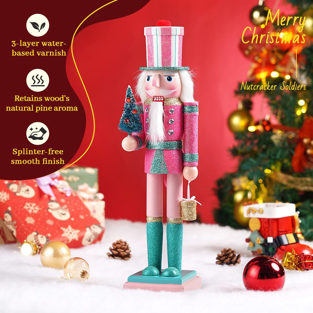 38CM Nutcracker Sparkling Christmas Tree-themed Puppets Handcrafted Decoration Christmas New Year Holiday Decoration Gift