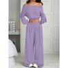 Tuta da Donna Vestibilità Larga Spalle Scoperte Manica Lunga Crop Top Vita Alta Pantaloni Larghi Tuta Due Pezzi