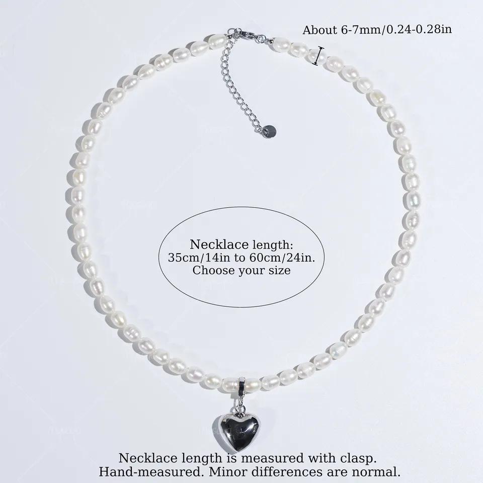 6-7mm Freshwater White Rice Pearl Necklace with Silver Clasp 14in